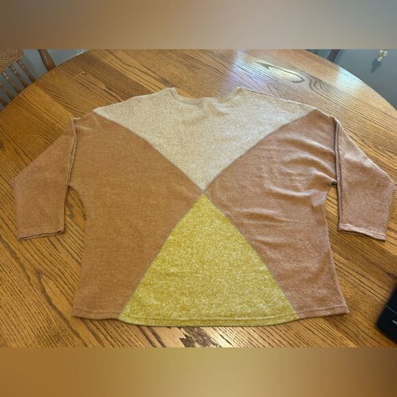 Easel Fall Modern Diagonal Color Block Soft Long Sleeve Sweater - Picture 5 of 15